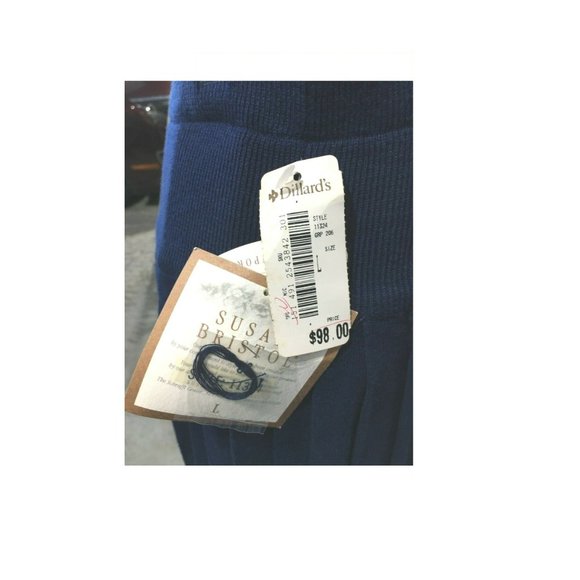 Vtg 1992 Susan Bristol Set Navy Blue Pleated Skirt & Button Top Knit Sweater Top - Picture 9 of 12
